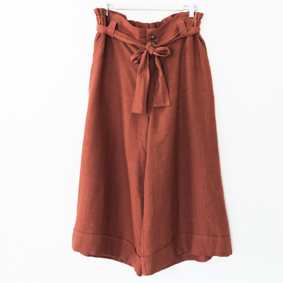 Olars Ulla Pants - Olars Ulla Linen Tie Waist Cropped Wide Leg Pant
